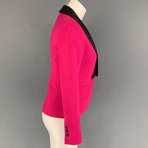 MILLY Size 0 Fuchsia Black Polyester Wool Jacket Blazer - Picture 2 of 7